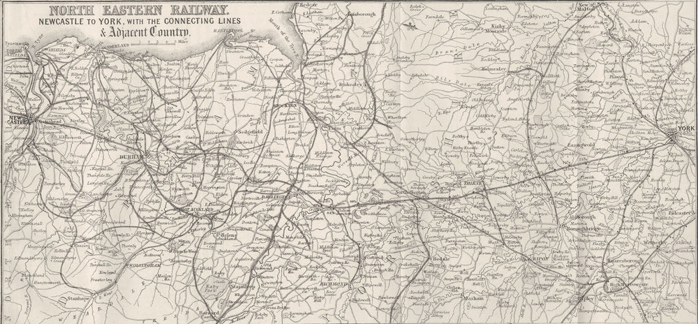 NORTH EAST RAILWAY. Newcastle to York 1874 old antique vintage map plan chart