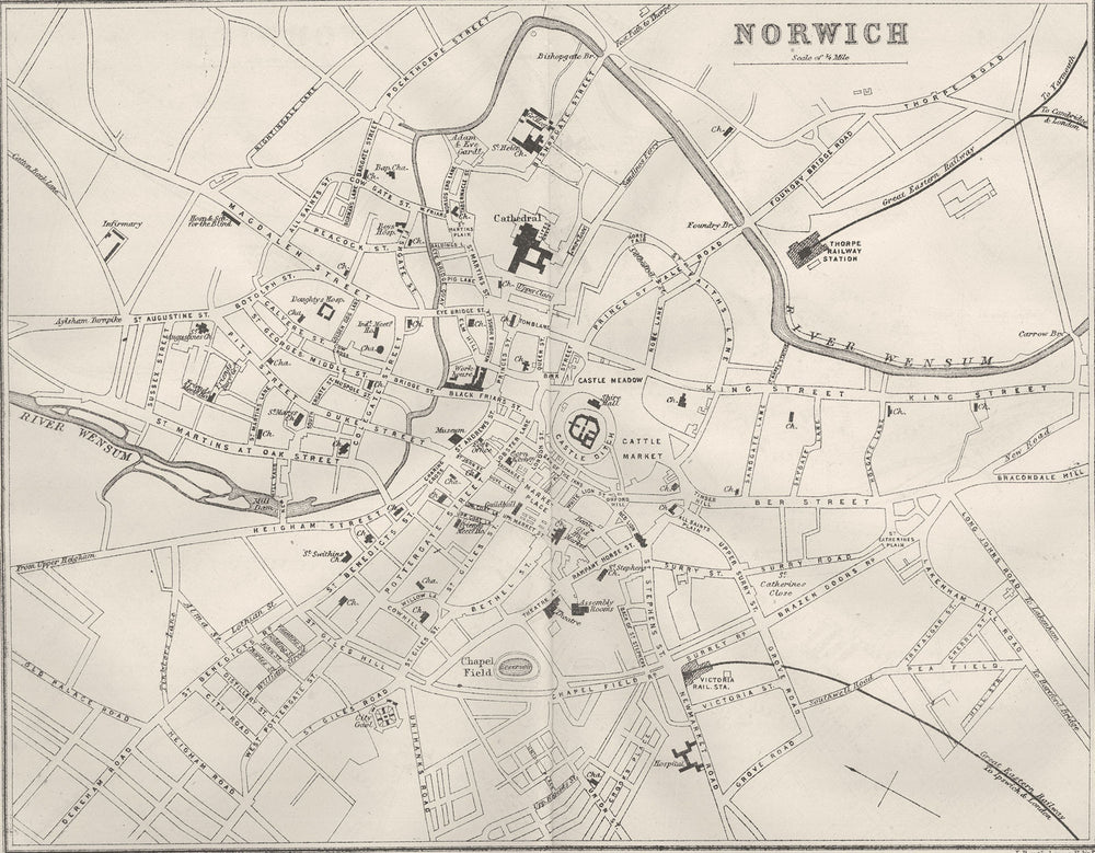 NORFOLK. Norwich town plan 1874 old antique vintage map chart