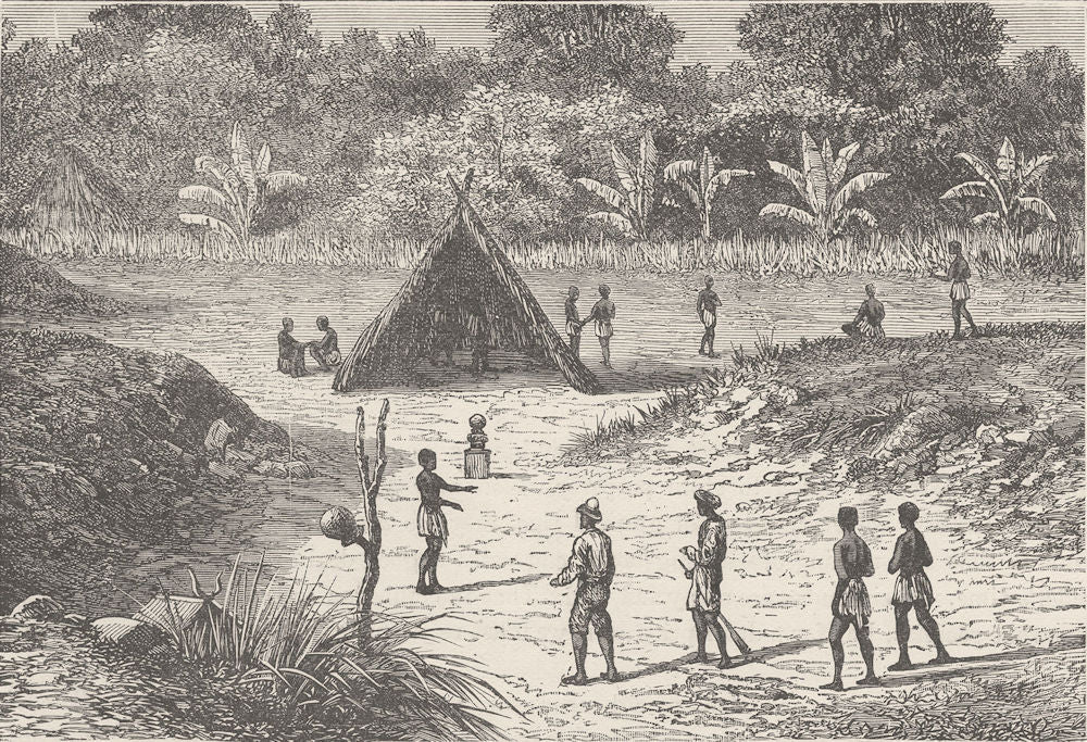 GABON. Kawaia, an entrenched village in West Africa 1891 old antique ...