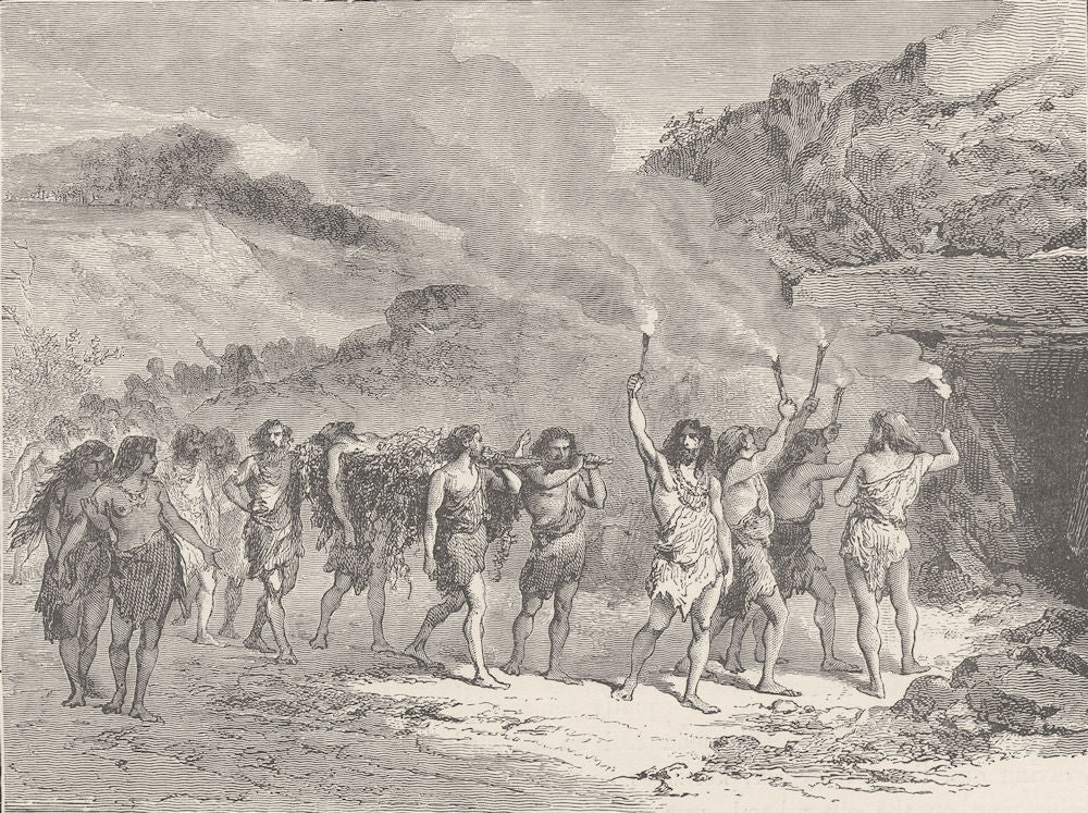 PREHISTORIC. Funeral ceremony during the Palaeolithic Epoch 1893 old ...