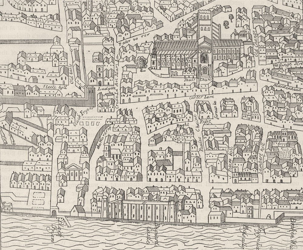 CITY OF LONDON. St. Paul's & neighbourhood (from Aggas's plan, 1563) c1880 map