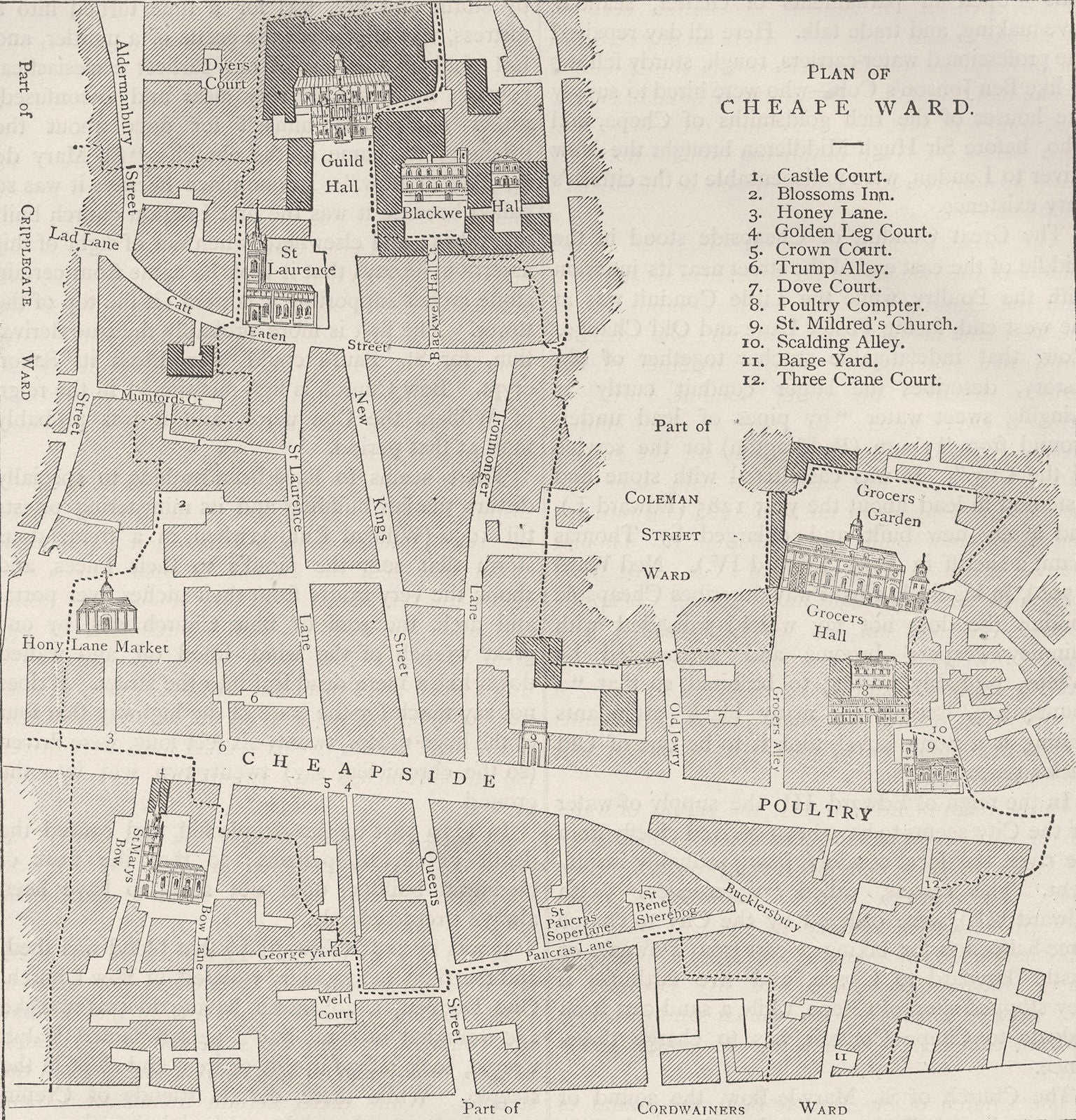 CHEAPSIDE. Old map of the Ward of Cheap, about 1750. London c1880 ...