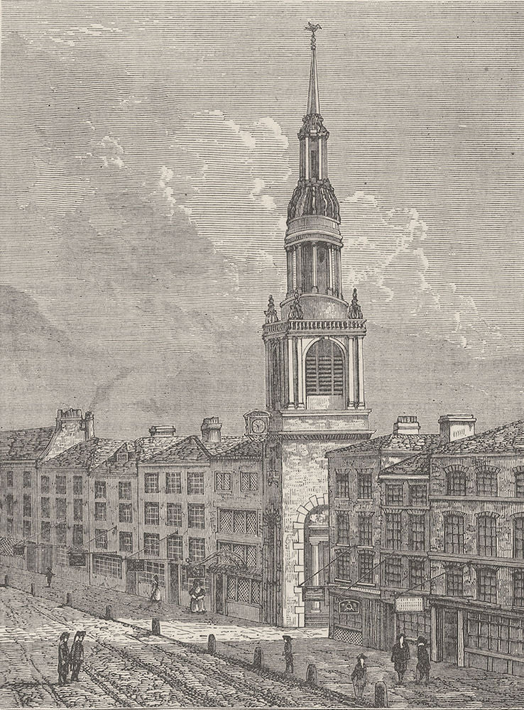 CHEAPSIDE. Bow church, Cheapside, in about 1750. London c1880 old print ...