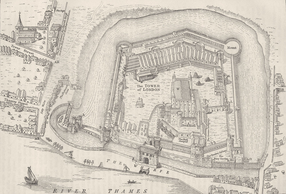 THE TOWER OF LONDON. The Tower. From Haiward & Gascoyne's 1597 survey c1880 map