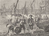 THE RIVER THAMES. On the Thames at low water. London c1880 old antique print