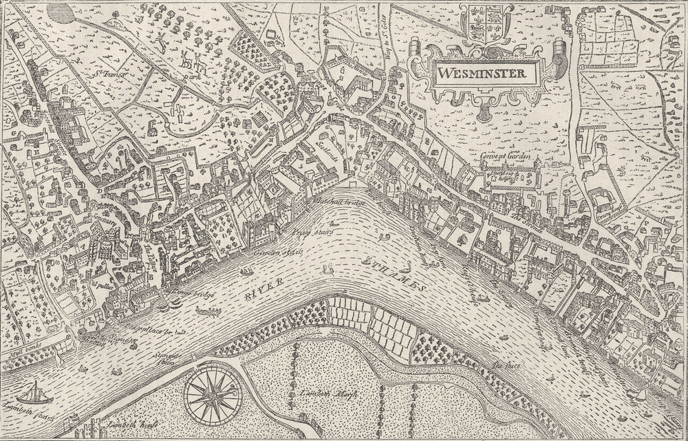 WHITEHALL. Plan of Westminster (from Norden's Survey, 1593). London c1880 map