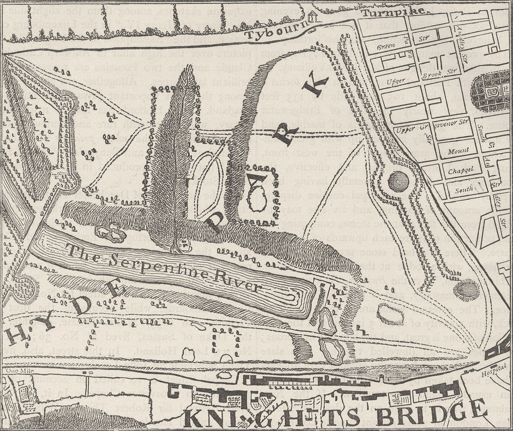 HYDE PARK. Map of Hyde Park (From Rocque's map, 1748). London c1880 old