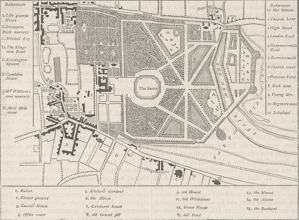 KENSINGTON PALACE. Kensington in 1764 (from Rocque's map). London c1880