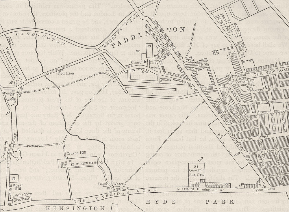PADDINGTON. Map of Paddington, in 1815. London c1880 old antique chart