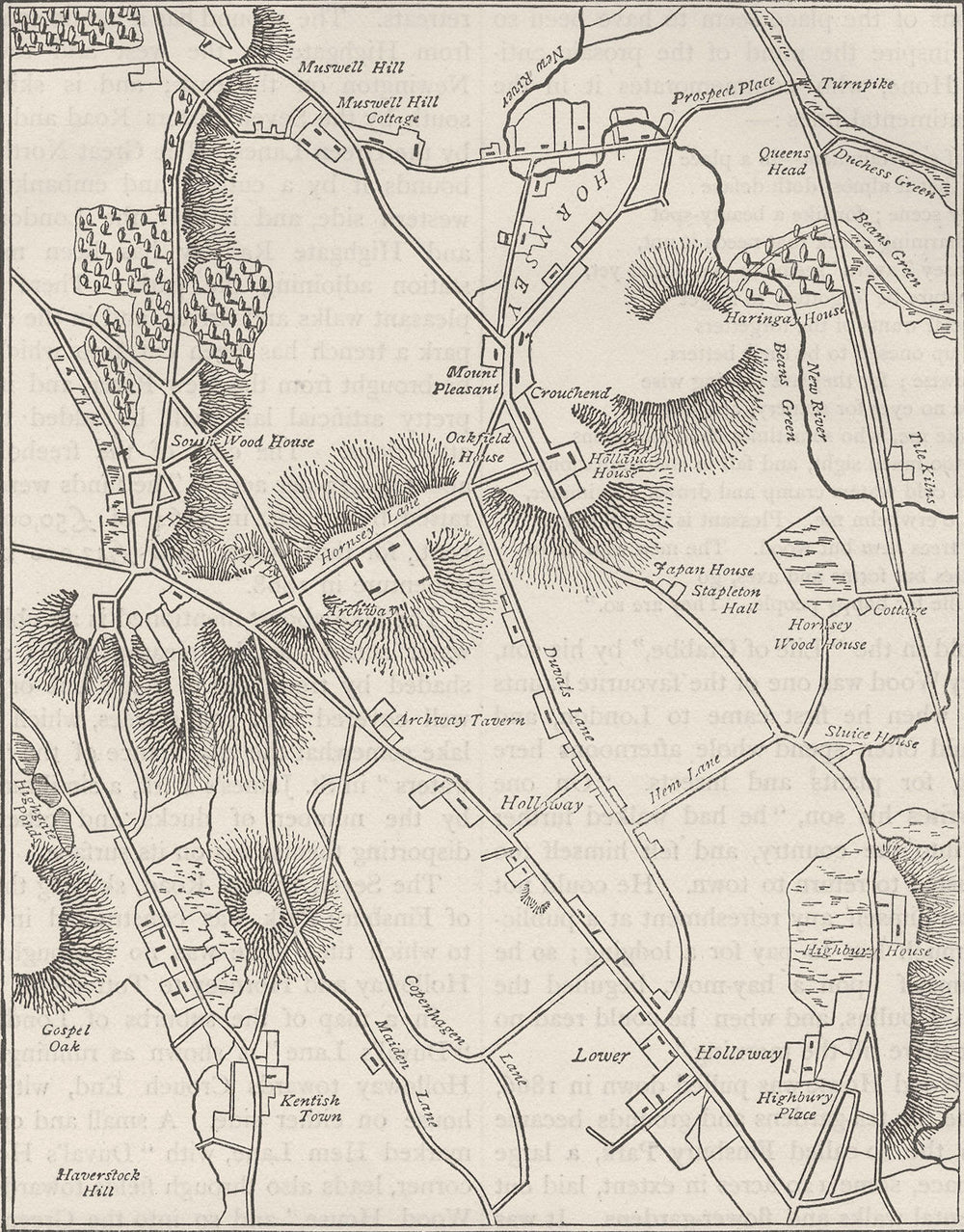HORNSEY. Map of Hornsey and neighbourhood in 1819. London c1880 old