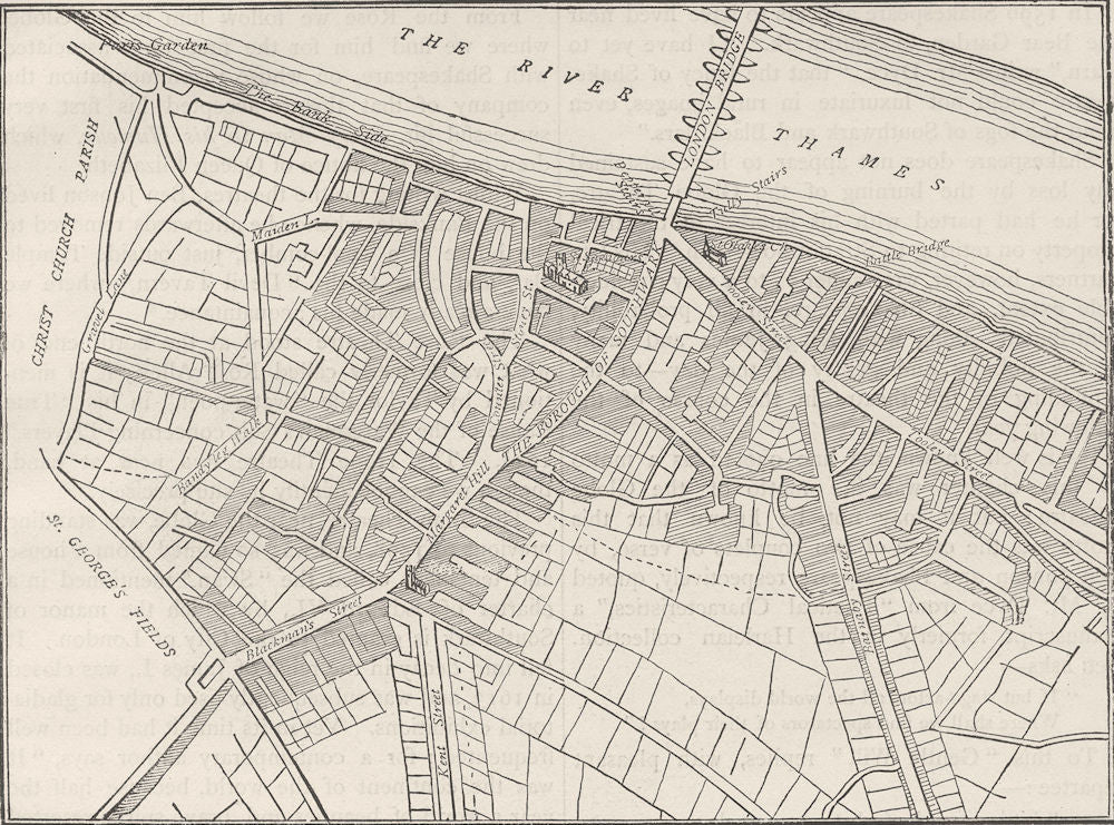 SOUTHWARK. Map of Southwark, 1720. London c1880 old antique plan chart