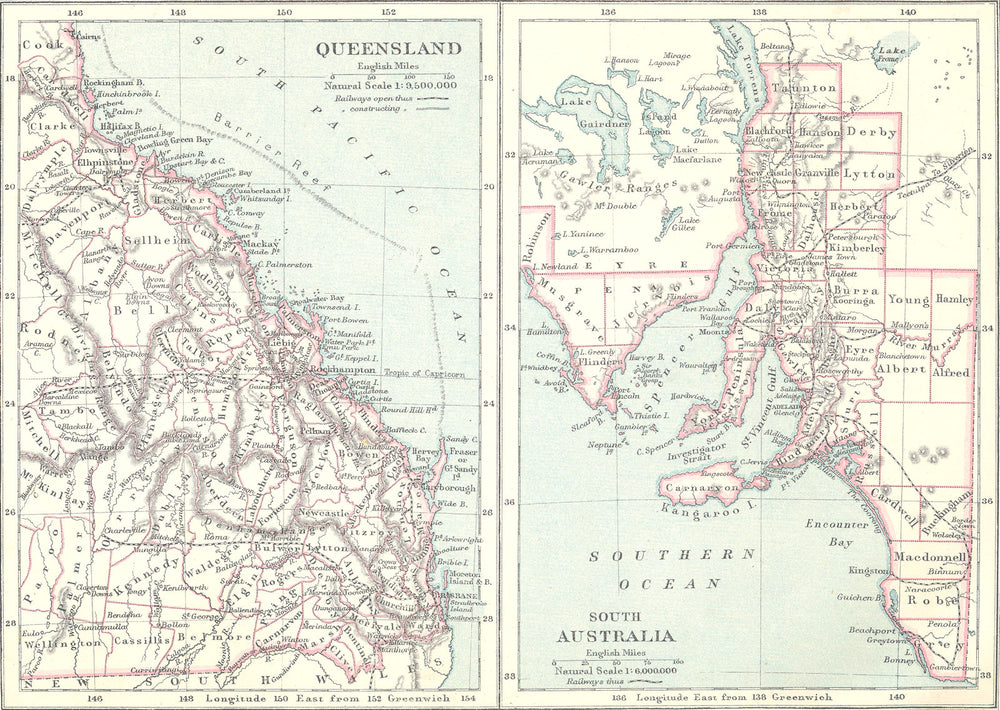 AUSTRALIA. Queensland; South 1890 old antique vintage map plan chart