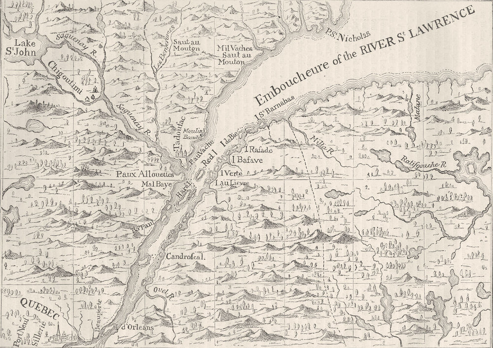 CANADA. St Lawrence river to Quebec in 1730 c1880 old antique map plan chart