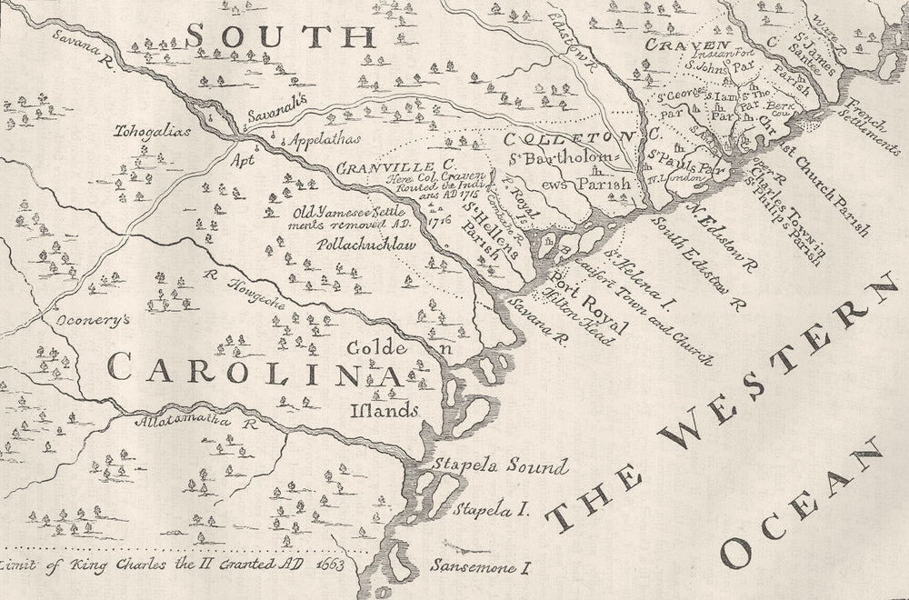 SOUTH CAROLINA. In 1730(Moll) c1880 old antique vintage map plan chart