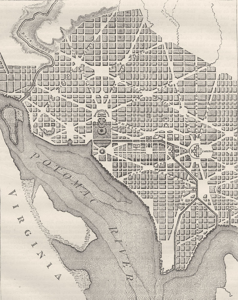 WASHINGTON DC. City Plan, original layout, 1793 c1880 old antique map chart