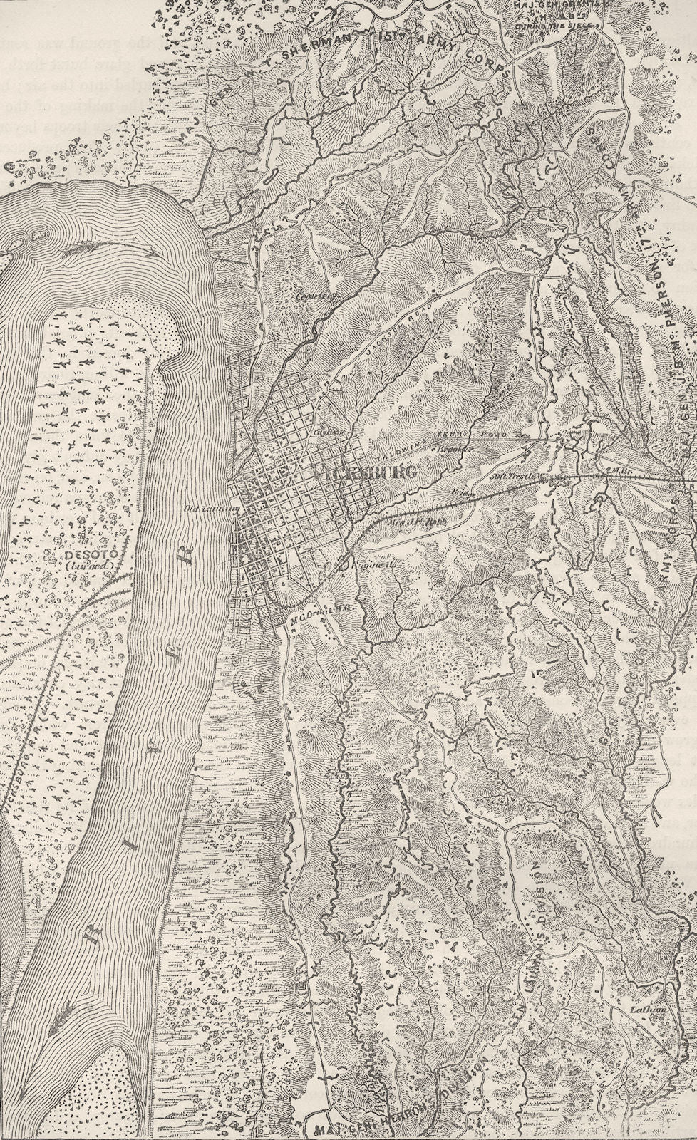 MISSISSIPPI. Civil War. Plan of Vicksburg c1880 old antique map chart