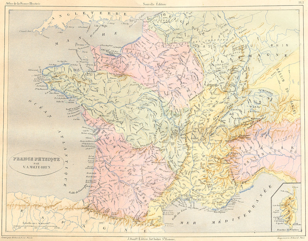 FRANCE. Physique 1881 old antique vintage map plan chart