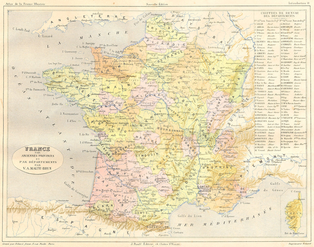FRANCE. Par Anciennes Provinces Departements 1881 old antique map plan chart
