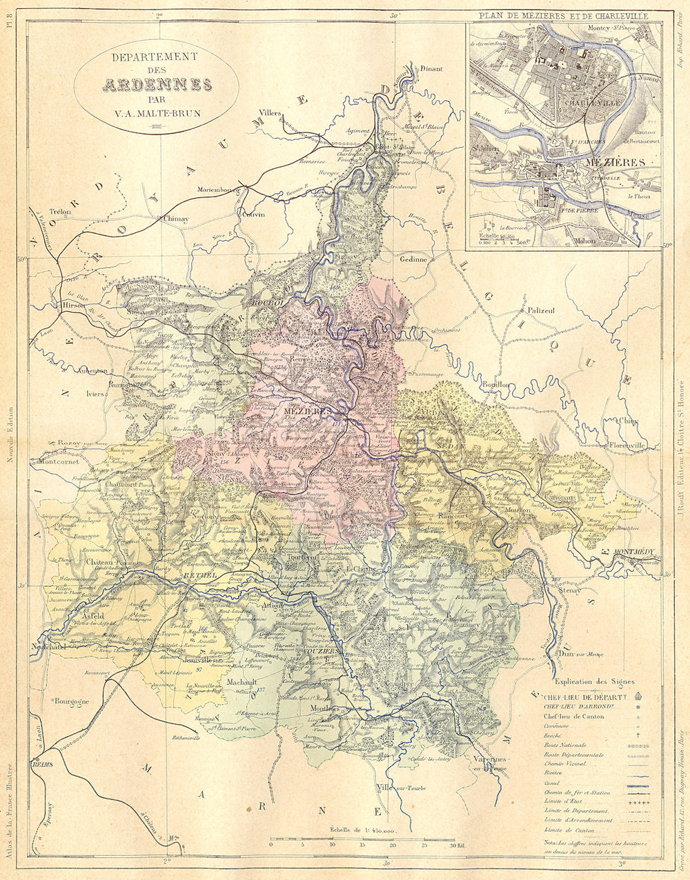 ARDENNES. ; Mezieres Charieville 1881 old antique vintage map plan chart