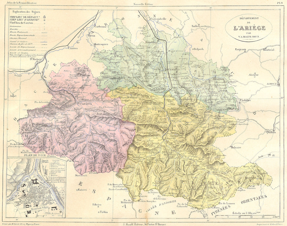 ARIÈGE. Departement de L'Ariege; plan Foix 1881 old antique map chart