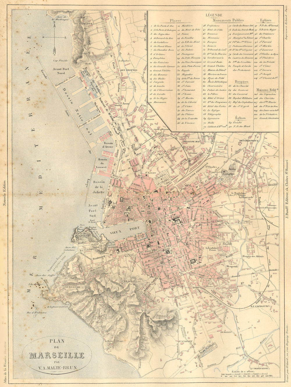 BOUCHES-DU-RHÔNE. Plan de Marseille 1881 old antique vintage map chart