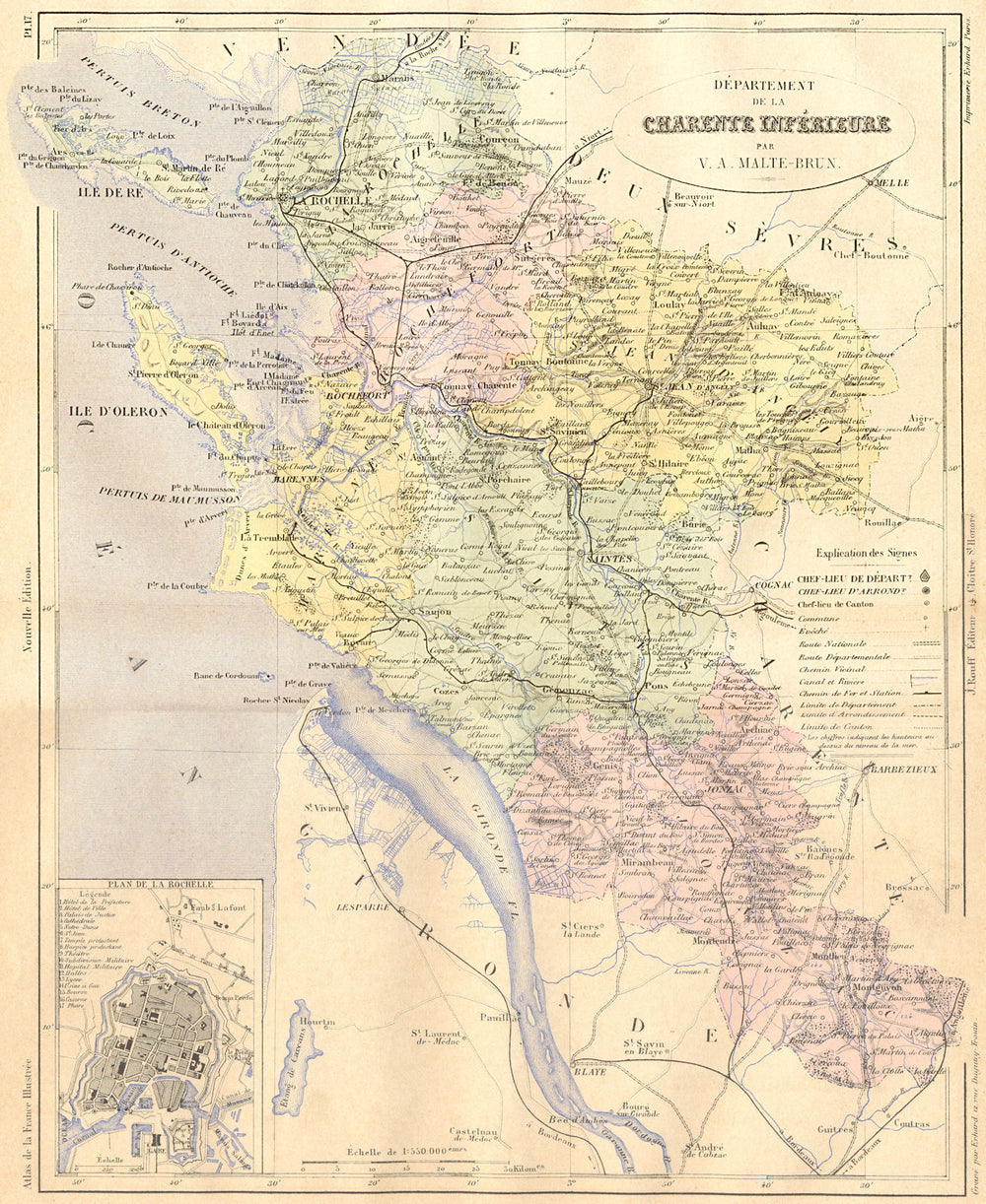 CHARENTE. Inferieure; Rochelle 1881 old antique vintage map plan chart