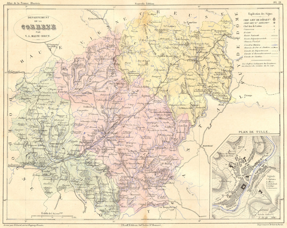 CORRÈZE. Departement de Correze; plan Tulle 1881 old antique map chart