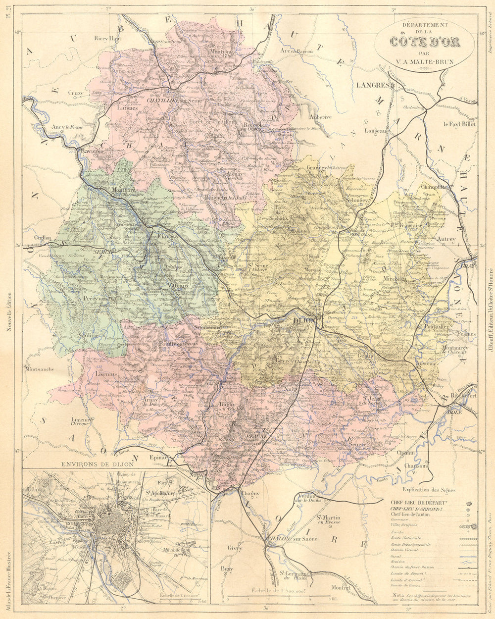 CÔTE-D'OR. Departement de Cote; area Dijon 1881 old antique map plan chart