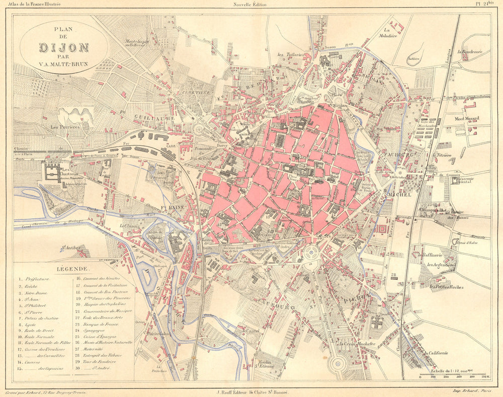 CÔTE-D'OR. Plan de Dijon 1881 old antique vintage map chart