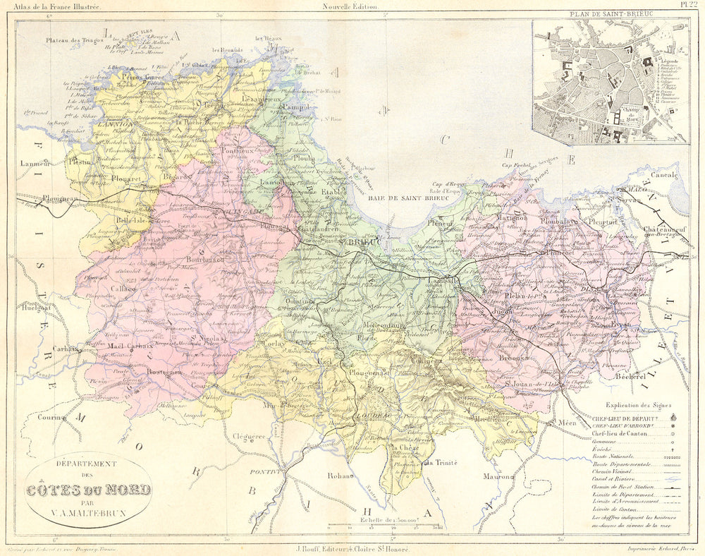 CÔTES-D'ARMOR. Departement; plan de St-Brieuc 1881 old antique map chart