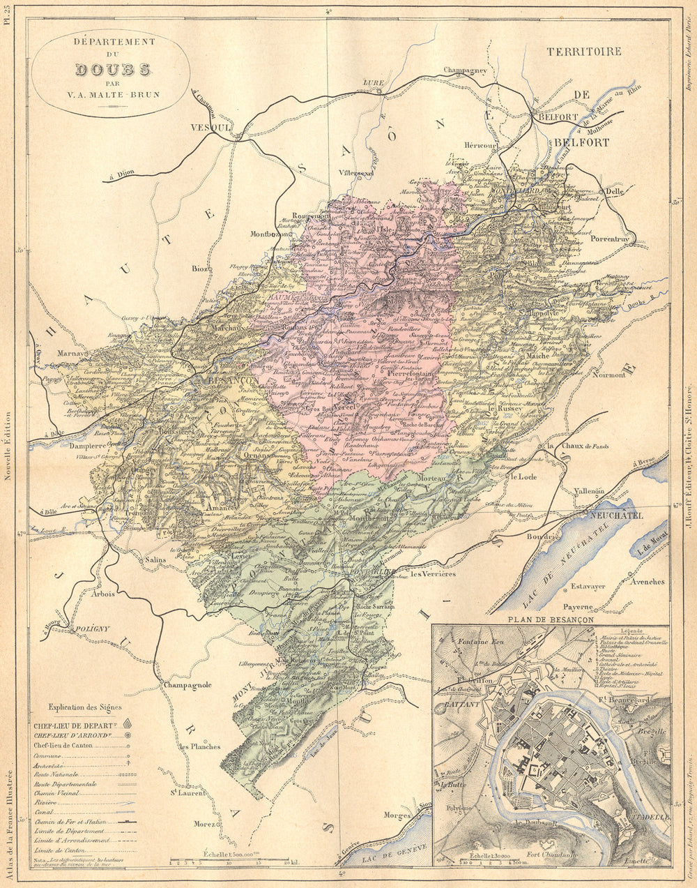 DOUBS. Departement du; plan de Besançon 1881 old antique map chart