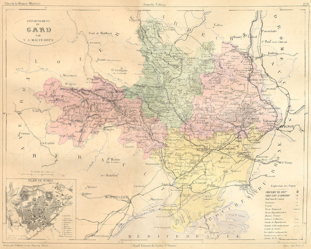GARD. Departement du; plan de Nimes 1881 old antique vintage map chart