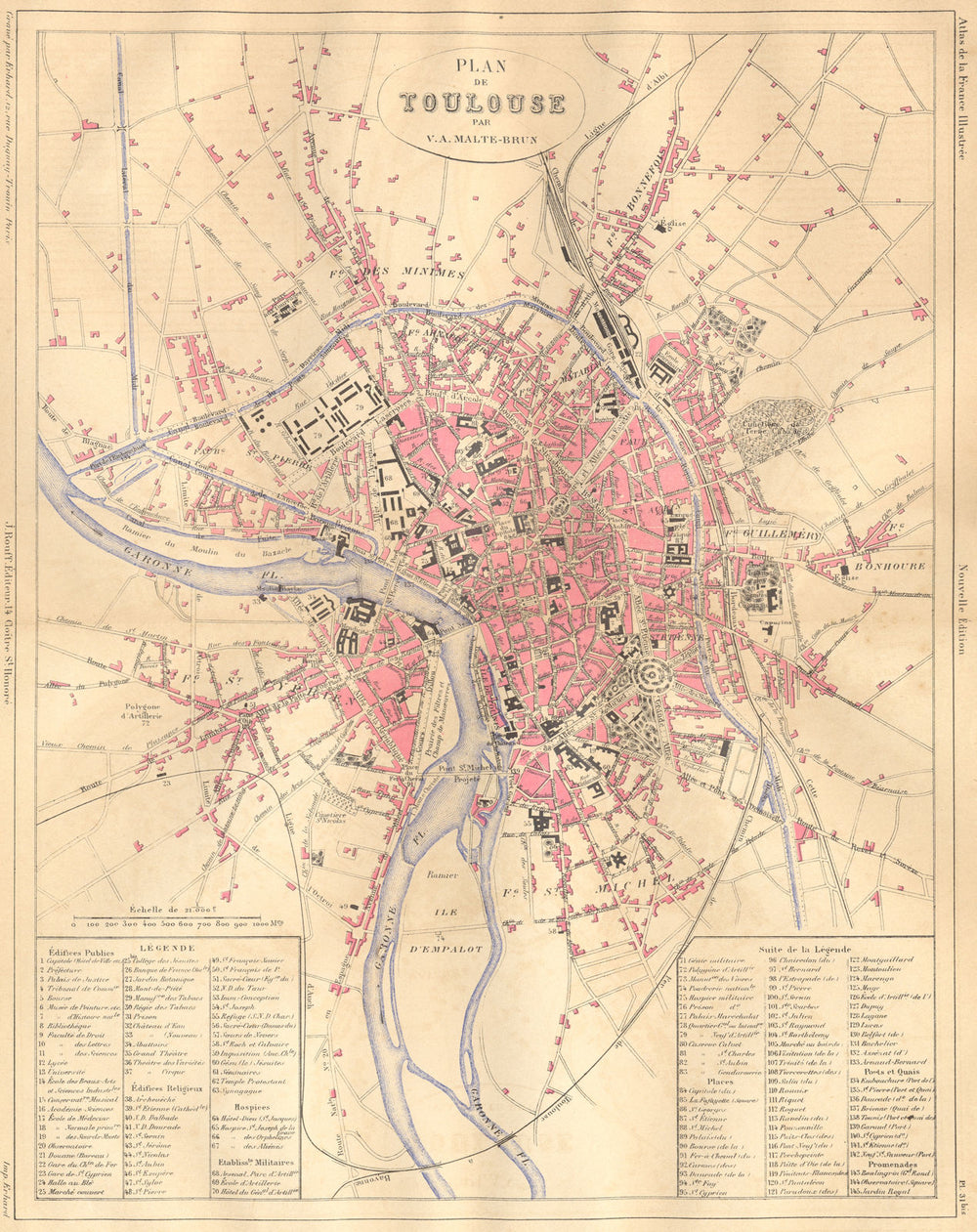 HAUTE-GARONNE. Plan de Toulouse 1881 old antique vintage map chart