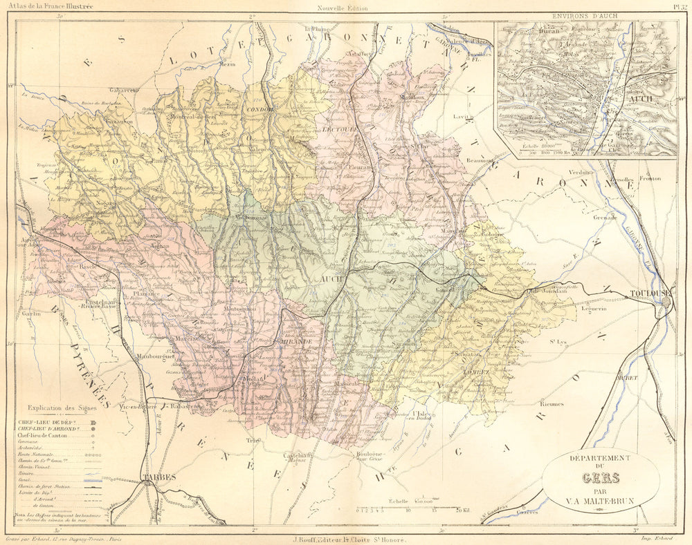 GERS. Departement du; area D'Auch 1881 old antique vintage map plan chart