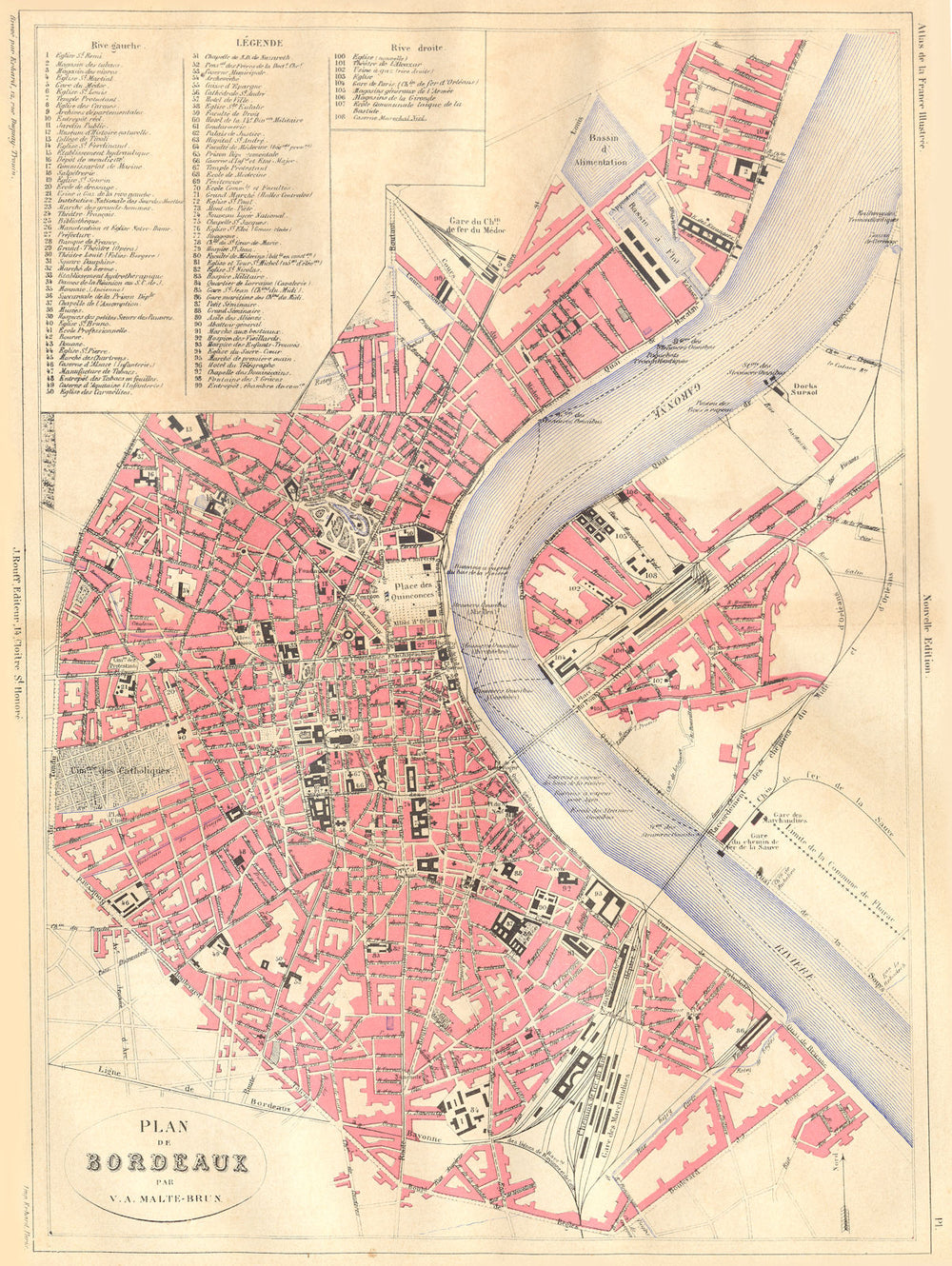 GIRONDE. Plan de Bordeaux 1881 old antique vintage map chart