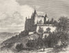 LOT. Chateau de château de Mercuès 1882 old antique vintage print picture