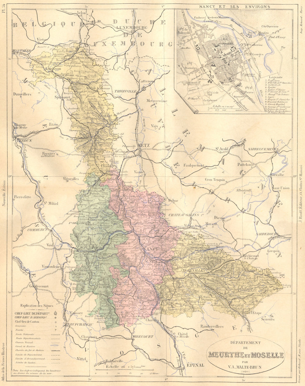 MEURTHE-MOSELLE. Departement de; Nancy 1882 old antique vintage map plan chart