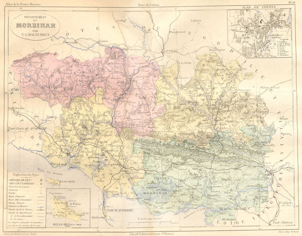MORBIHAN. Departement du; plan de Vannes 1882 old antique map chart