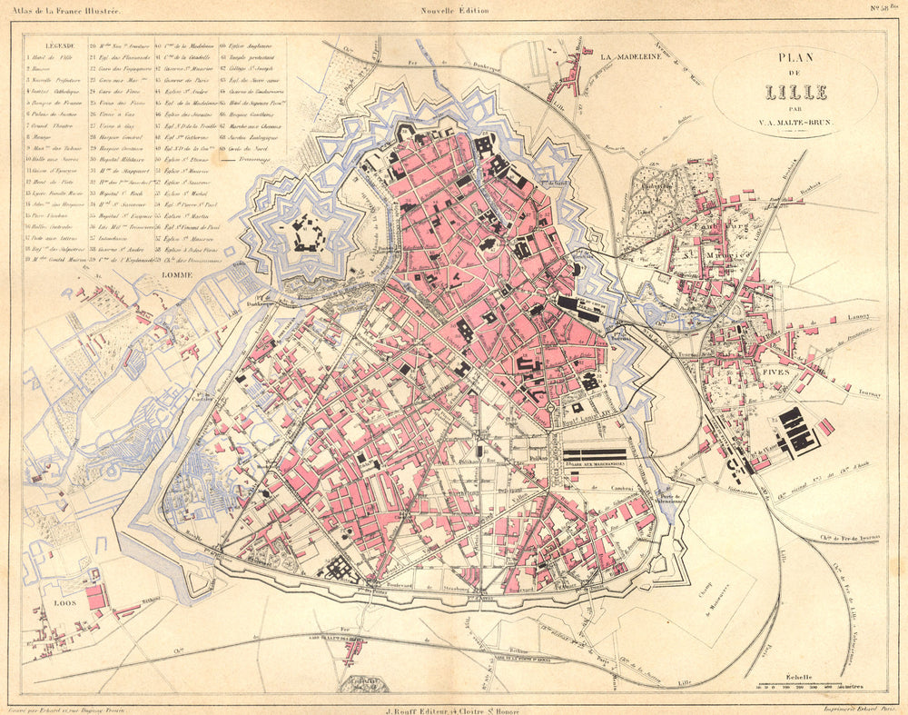 NORD. Plan de Lille 1882 old antique vintage map chart