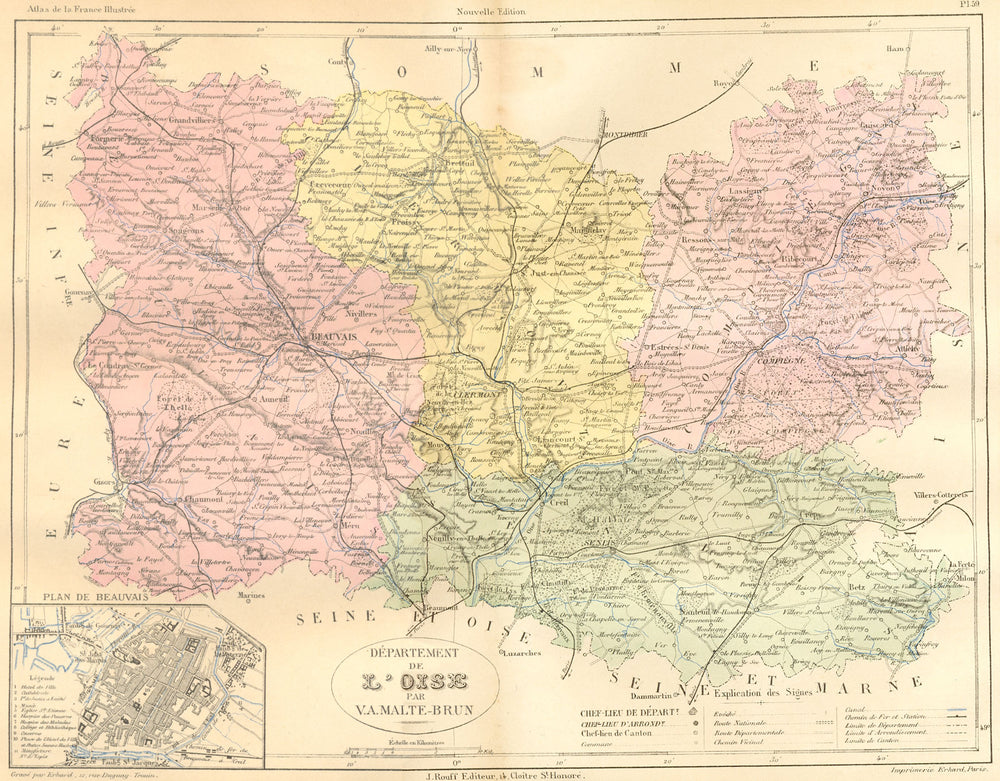 OISE. Departement de L'; plan Beauvais 1882 old antique vintage map chart