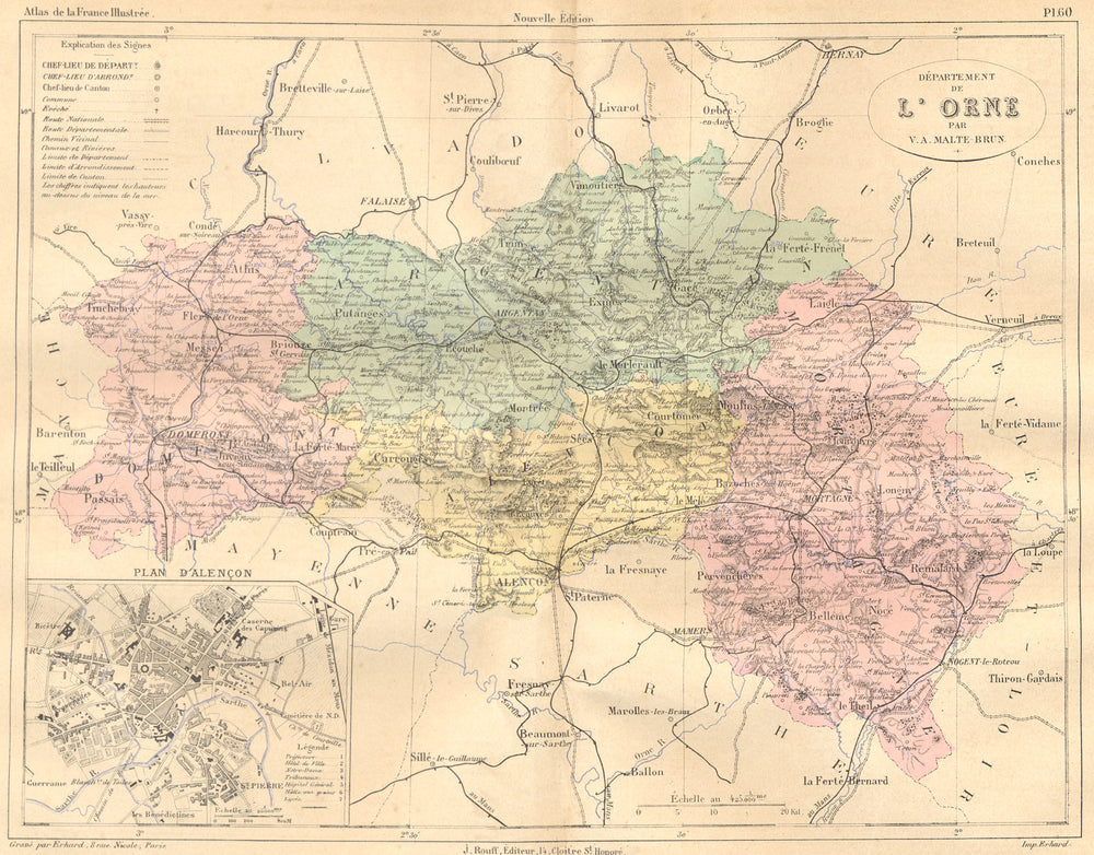 ORNE. Departement L'; plan D'Alencon 1882 old antique vintage map chart