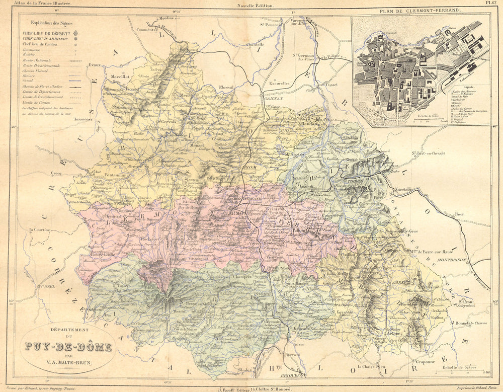 PUY DE DOME. Dept du-Dome; plan Clermont-Ferrand 1882 old antique map chart