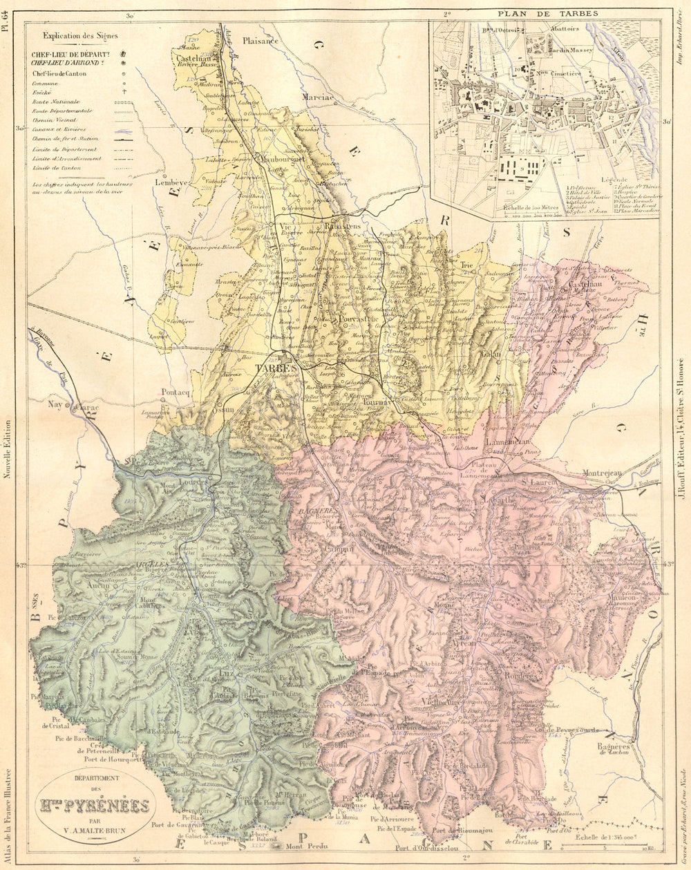 TARBES. Departement Htes Pyrenees; plan de 1882 old antique map chart