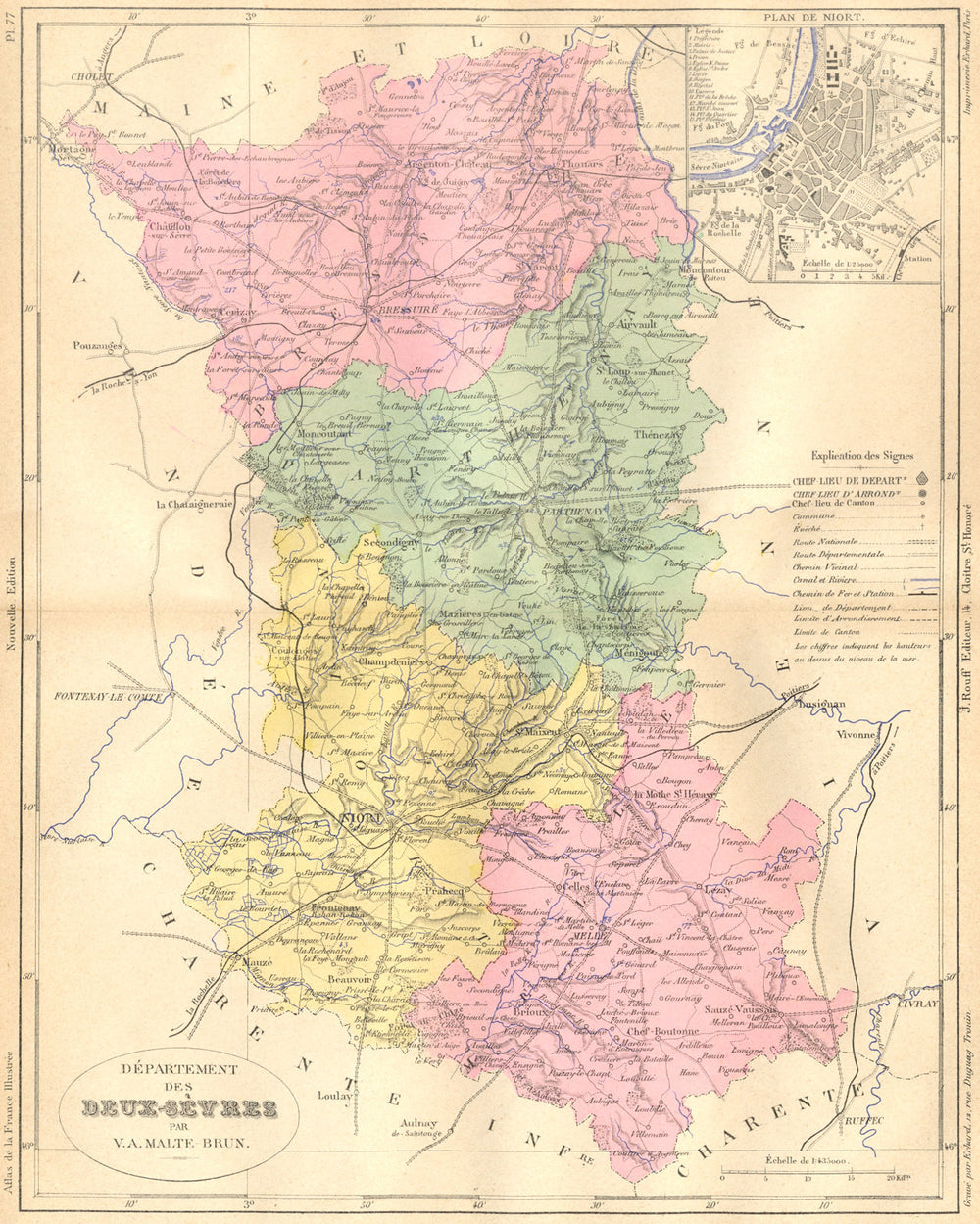 DEUX-SÈVRES. Departement-; plan de Niort 1883 old antique map chart