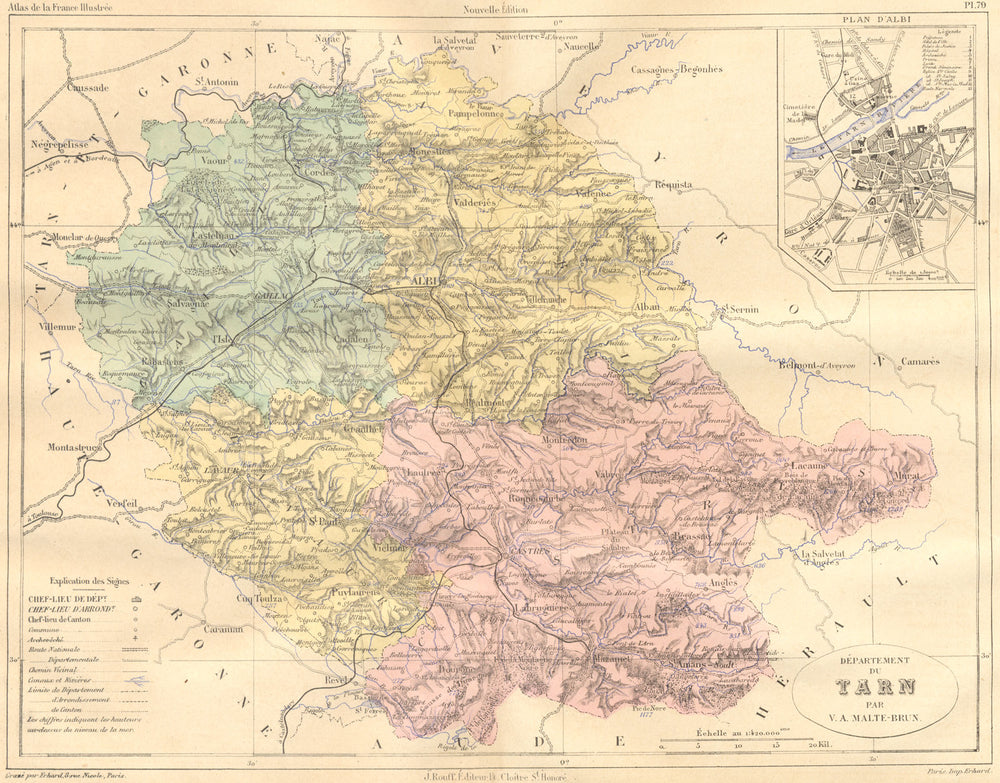 TARN. Departement du; plan D'Albi 1883 old antique vintage map chart