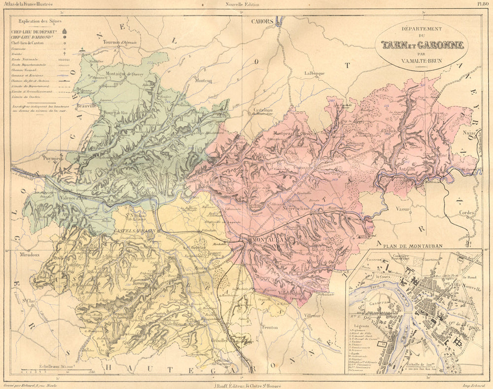 TARN-GARONNE. Departement du; plan de Montauban 1883 old antique map chart