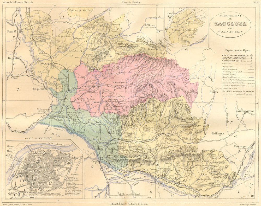 VAUCLUSE. Departement de; plan D'Avignon 1884 old antique map chart