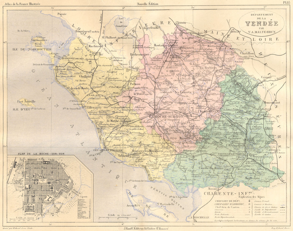 VENDEE. Departement de; plan Roche-Sur-Yon 1884 old antique map chart