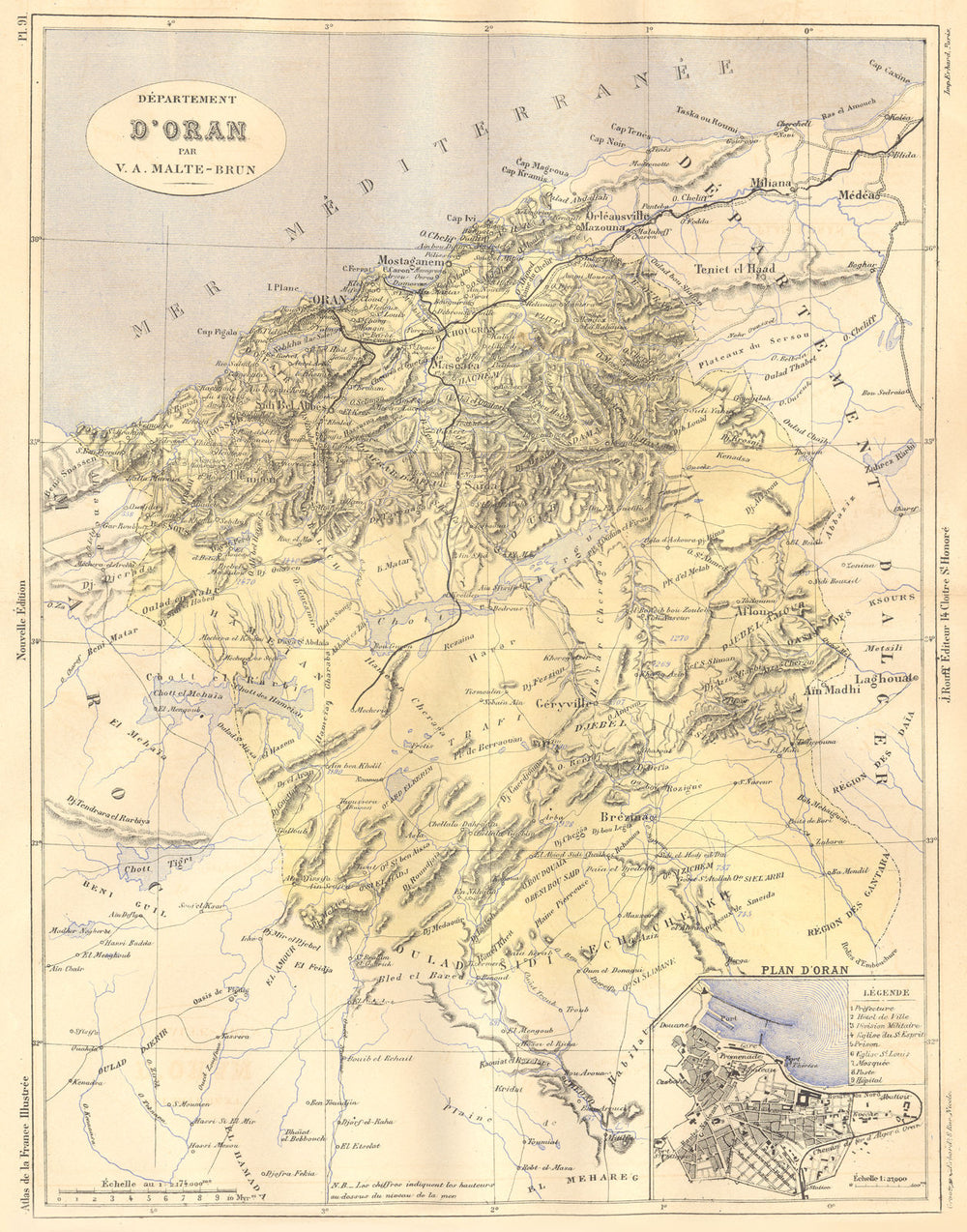 ALGERIA. Departement D'Oran; plan 1884 old antique vintage map chart