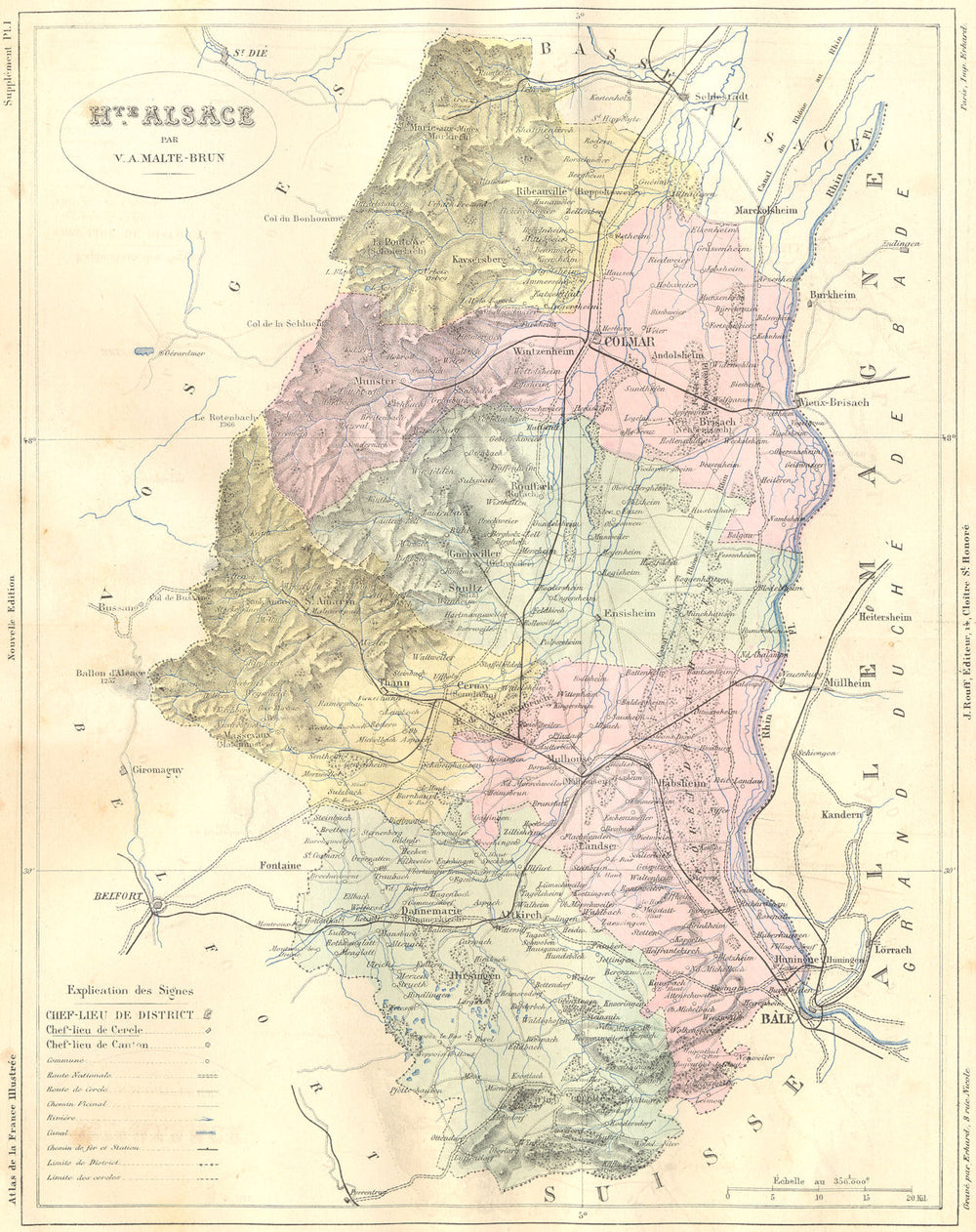 HAUTE-ALSACE. Departement 1884 old antique vintage map plan chart